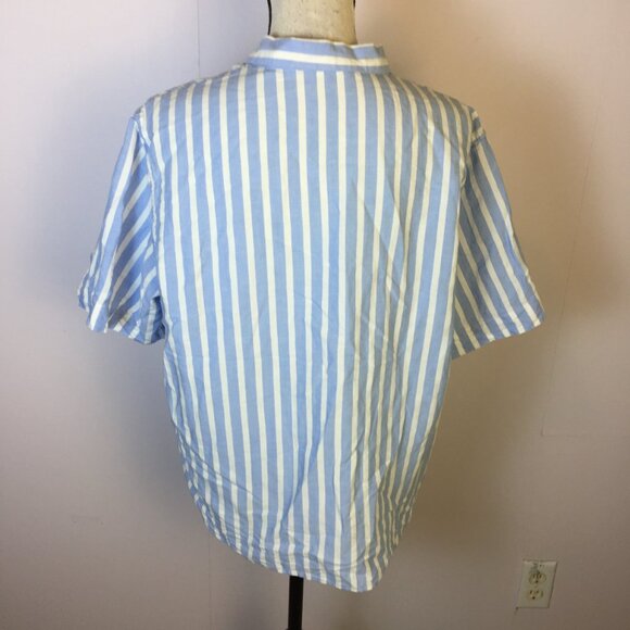 Uniqlo Shirt Size M Womans Blue White Striped Linen Blend Short Sleeve Cropped - Picture 2 of 15